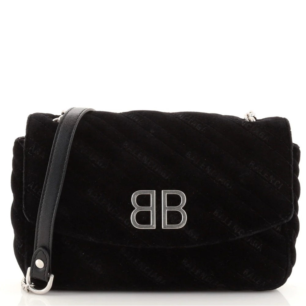 Balenciaga BB Chain Round Shoulder Quilted Velvet Bag - Picture 2 of 14